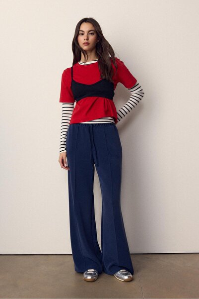 Stradivarius Soft-touch wide-leg jogger trousers with front seam detail