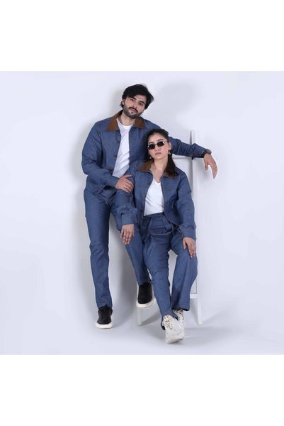 Ambit Trends Unisex Dark Blue Co-Ord Set with Contrast Collar