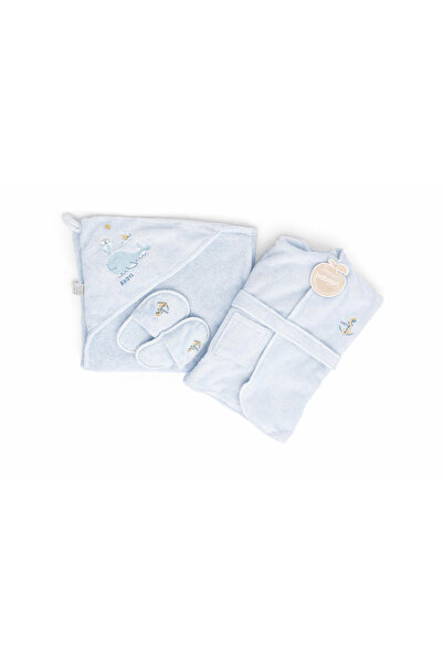 Bebessi Erkek Bebek Banyo Seti Pamuklu – Kapüşonlu Havlu, Bornoz ve Terlik – ...
