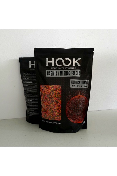 HOOK - Carp Baits By Genes Amestec de pelete MultiColor – Pește picant 4mm 1KG