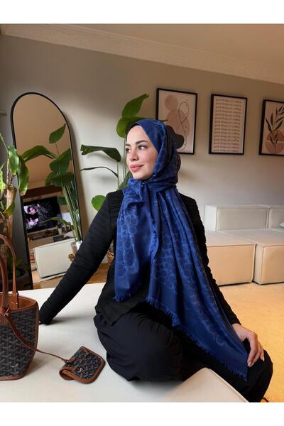 diorel شال من القطن والصوف بنمط C - أزرق بلون الكوبالت