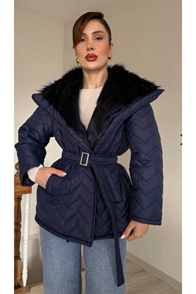 solena sln Women's Premium Fur Collar Coat