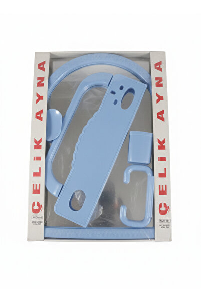 Çelik Ayna Plastik Ayna Mavi 5 Parça Banyo Aksesuar Seti - Kırılmaz Aynalı Ra...