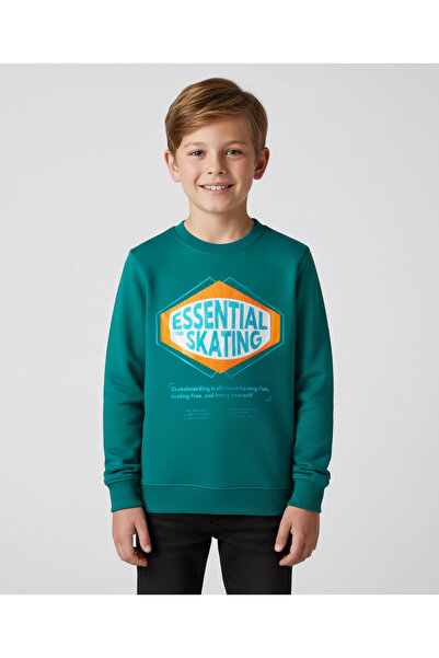 Pine kids Sweatshirt with Skating Print - Green