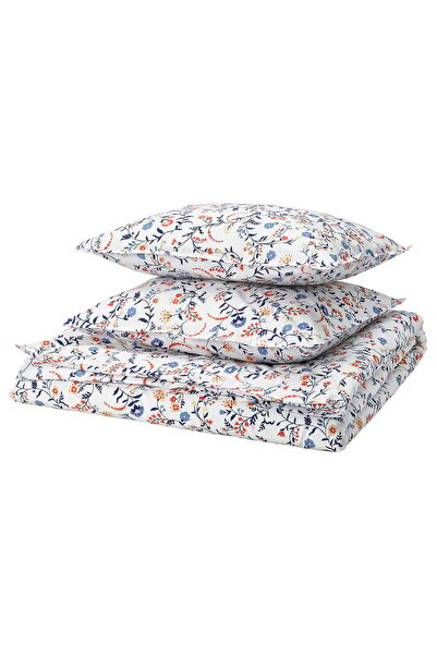 IKEA BRUDKRUSBÄR Husă pilotă + 2 fețe de pernă, alb multicolor/model floral, ...