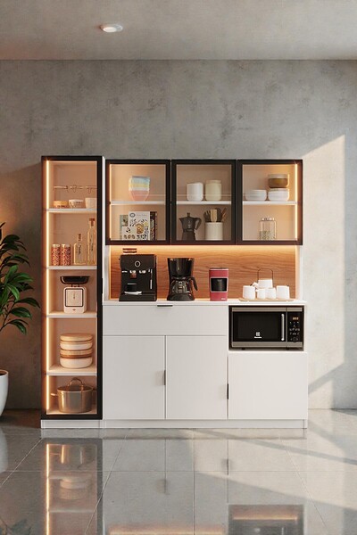 Avmpark Vals 3 Kapaklı Kahve Köşesi+Tek Temperli Cam Kapaklı Dolaplı Mikrodal...