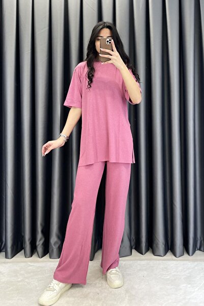 KECHİ WOMAN حياكة مضلعة طقم كاجوال - روز كوروسو روز كوروسو