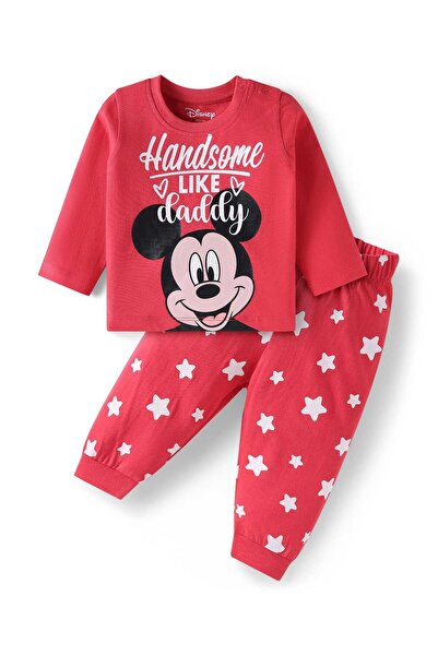 Babyhug Disney Night Suit Set with Mickey Mouse Print - Red