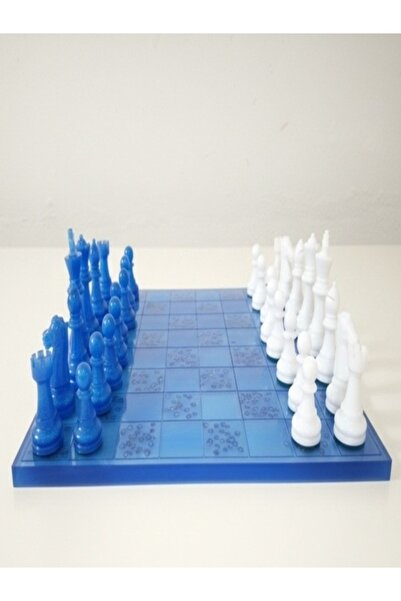 Lumine Glow Atelier El Yapımı Epoksi Reçine Satranç Takımı 28×28cm – Özel Tas...