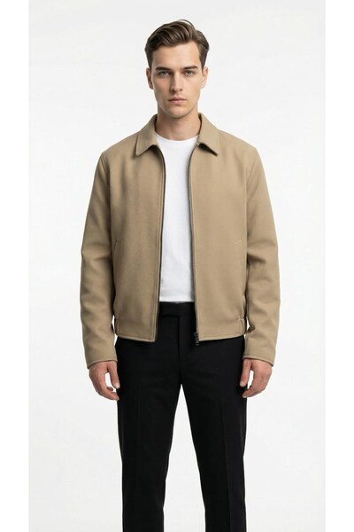 Plus Scorpion Men's Zippered Transitional Coat Jacket – Textured Shirt Collar