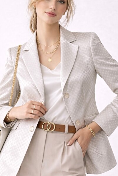 VALERIA Desenli Bej Blazer Ceket