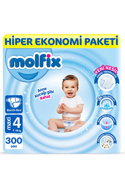 Molfix Bebek Bezi 4 Beden Maxi Hiper Ekonomi Paketi 300 Adet