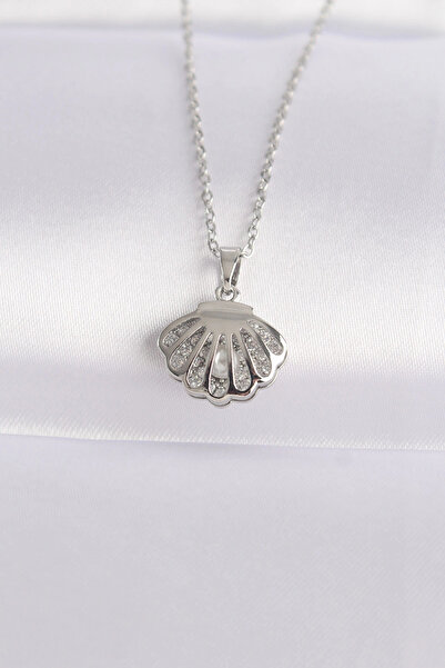 shopwave 316L سلسلة الصلب فضية اللون الزركون حجر اللؤلؤ التفاصيل قلادة المحار