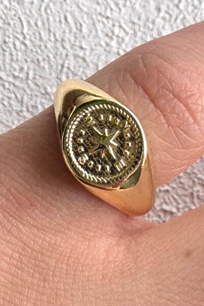 Leo'Stone Gold Compass Model Plate Design Adjustable Pinky Ring