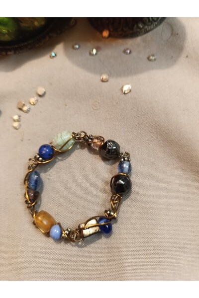 Hippybutik Doğal Taşlı Bakır Tel Çalışmalı Etnik El Yapımı Bileklikler