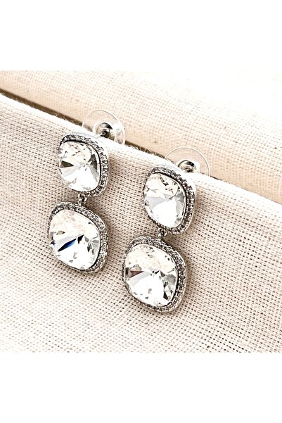 Siya Silver أقراط مربعة متدلية من حجر الزركون من سلسلة خاصة - مع علبة هدايا