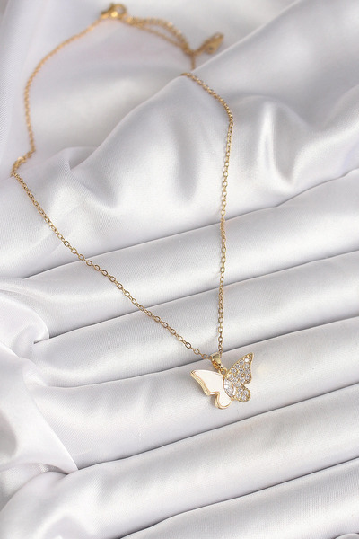 esplendor 316L Steel Gold Color Chain Zircon Stone White Enamel Butterfly Mod...