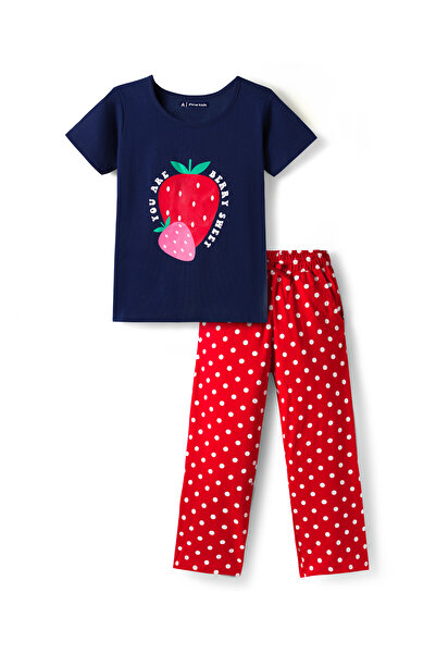 Pine kids Single Jersey Knit Half Sleeves Night Suit with Polka Dot Print - N...