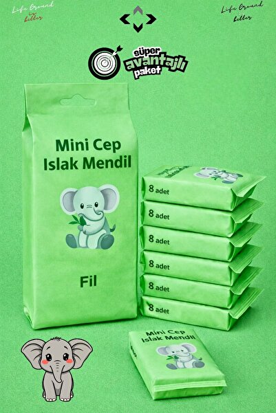 LİGROUND 8 Mini Paket Yeşil Islak Mendil Kokusuz Cep Mendili Çocuk ve Okul Ça...
