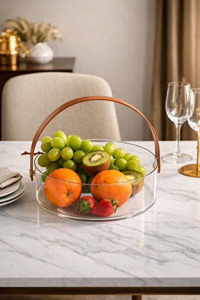 clasavm Portable Acrylic Fruit Basket with Handle |   Round Acrylic Bowl - Fr...