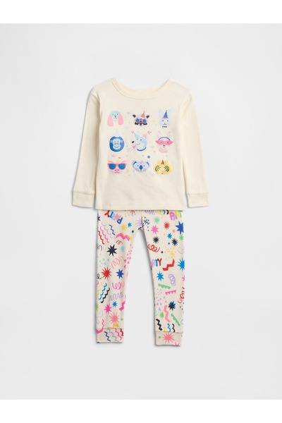 GAP Bebek Kırık Beyaz %100 Organik Pamuk Grafik Baskılı Pijama Seti