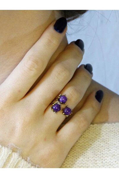 esha Natural Stone Amethyst 3-Piece Natural Stone Antique Model Women's Adjus...