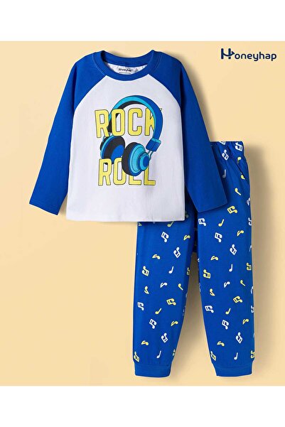 Honeyhap Premium 100% Cotton Pajama Set with Musical Rock & Roll Print - Blue...