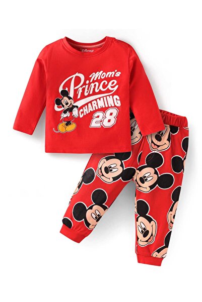 Babyhug Disney Pyjama Set with Mickey Mouse Graphics - Red
