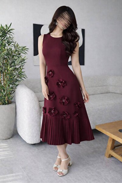 RWETA Soft midi dress in burgundy