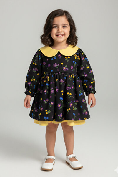 Bertuğ Bebek Peter Pan collar Poplin Girl's Baby Flannel Poplin Black Yellow ...