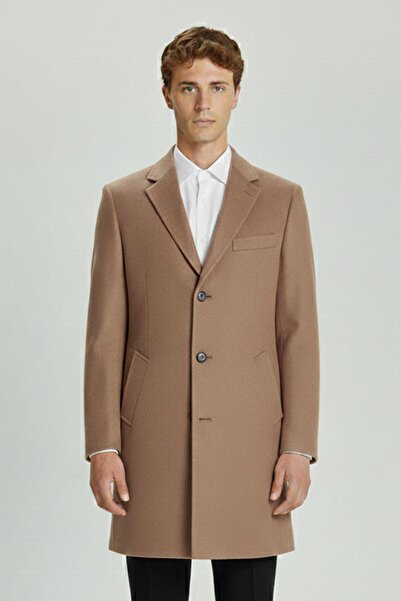 Sabri Özel Giotelli Camel Regular Fit Yünlü Ceket Yaka Palto