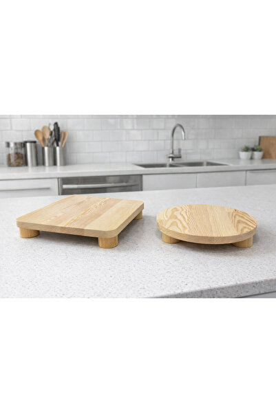 ITERRA Ahşap Sunum Tepsisi Seti | Ayaklı Servis Standı | Kare & Yuvarlak | Do...