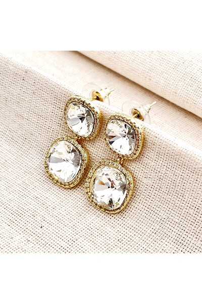 Siya Silver Special Series Zircon Stone Dangle Square Earrings - Gift Boxed