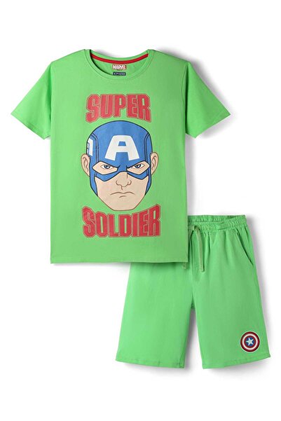 Pine Kids Marvel طقم نوم قصير بأكمام نصفية من نسيج جيرسي مفرد، مزين برسومات ك...