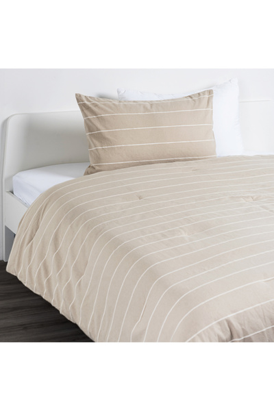 Cottage طقم لحاف مخطط باللون البيج، 3 قطع، مقاس كينج: لحاف واحد 260 × 240 سم ...