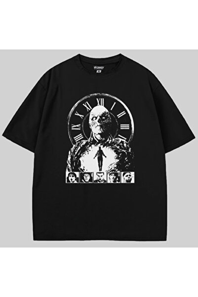 Crazy تيشيرت فيكنا سترينجر ثينجز كبير الحجم بنقشة الساعة