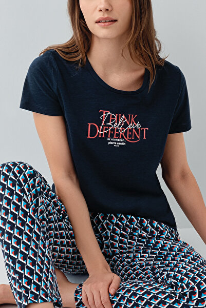 Pierre Cardin Women's Short Sleeve Patterned Long Leg Home Wear Pajama Set Vr...