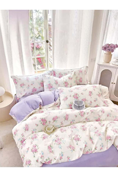 FIONNA.RO Cocolino 4-Piece Bed Linen with Elastic - Lilac with Printed