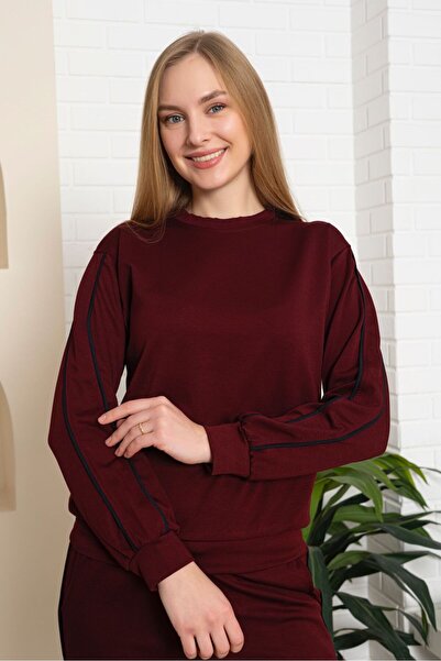 BAYLIN FASHION Burgundy Stripe Detailed Elastic Stretch Fabric Modal Set