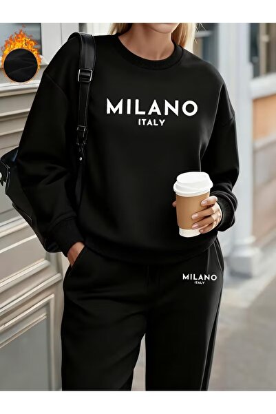 WOODROFFE Women's Crew Neck Milano Printed Bottom Top Gray/Black Tracksuit Se...