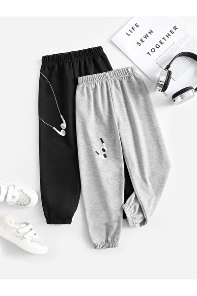 Kids Черно-сив едноцветен непечатан спортен екип за момичета и момчета