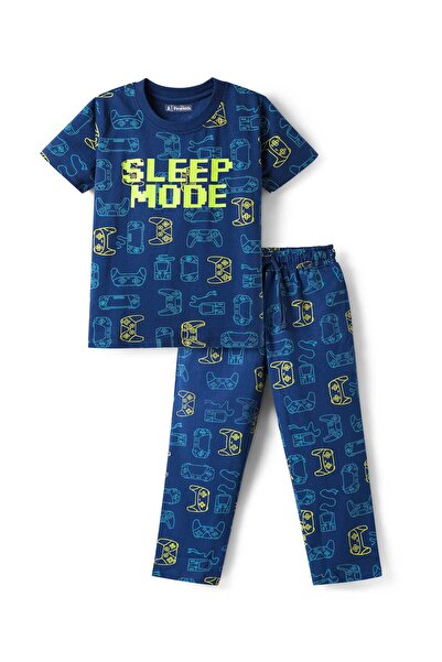 Pine kids Single Jersey Knit Half Sleeves Night Suit With Gaming Print - Limo...