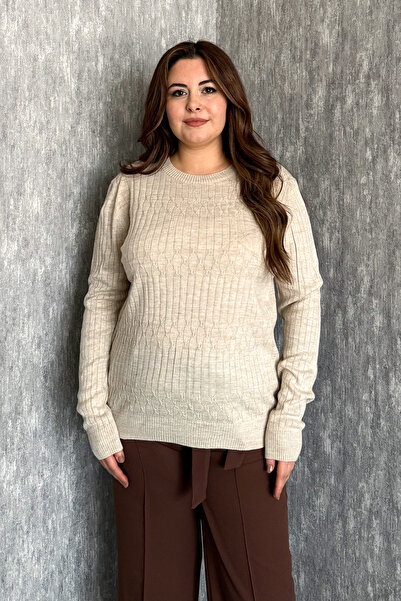 ModaPlaza Women's Half-Hair Knitted Patterned Knitwear Sweater 5816