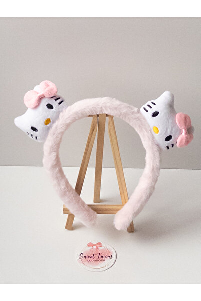 Sweet twins accessories Trend Hello Kity Çocuk Taç Fiyonklu Peluş Çocuk Tacı