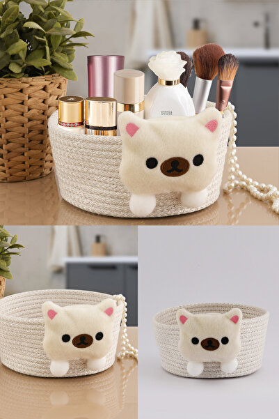 Leila Home Teddy Bear Plush Storage Wicker Basket, Makeup, Toy, and Desktop O...
