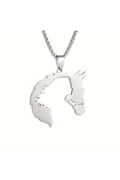 DeNors قلادة فضية مقاومة للصدأ بطول 60 سم مع شكل حصان |   قلادة أنيقة ورمزية ...