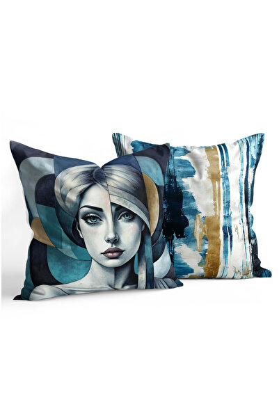 CANİLA Double-Sided Modern Bust Abstract Kirlent Case Hidden Zipper Set of 2