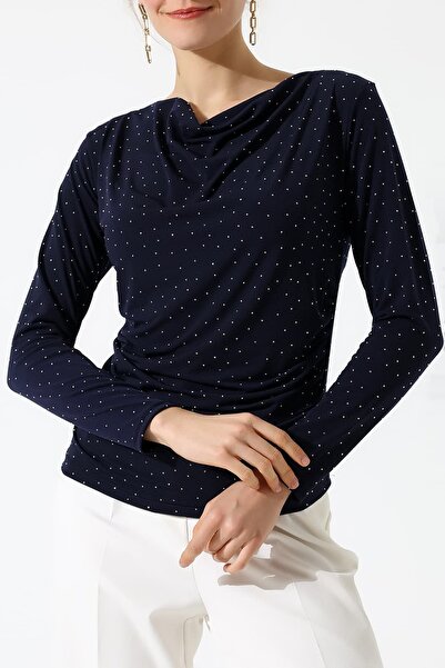 Sabr Stoned Sandy Degaje Collar Side Gathered Blouse – Long Sleeve Stylish Ca...