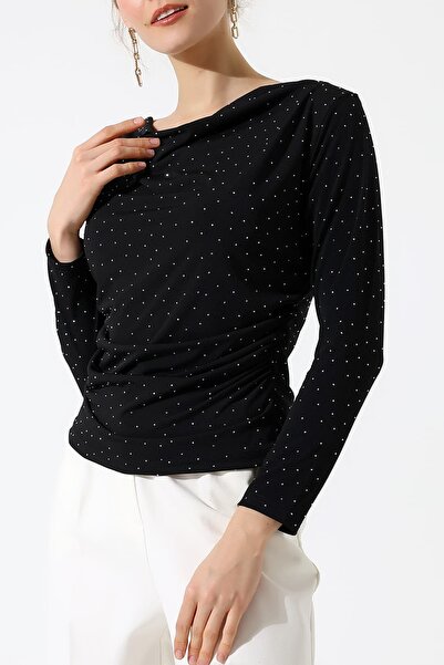 Sabr Stoned Sandy Degaje Collar Side Gathered Blouse – Long Sleeve Stylish Ca...