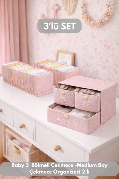 PONÇİK BEBEK 3'lü Düzenleme&Depolama Seti 3Bölmeli Çekmece&Çekmece Düzenleyic...
